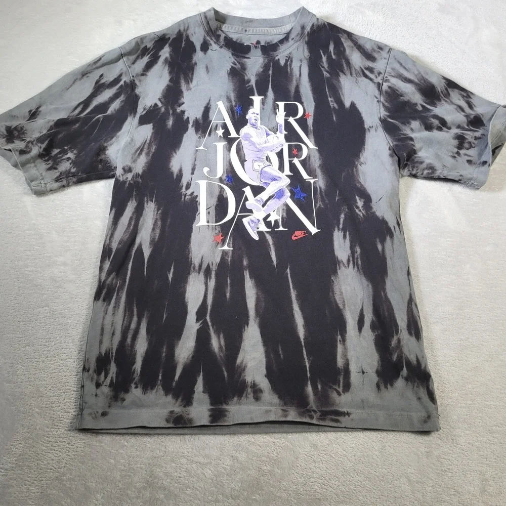 Jordan T-Shirt Mens Small Grey Black Tie Dye Graphic Air Jordan Jumpman Nike